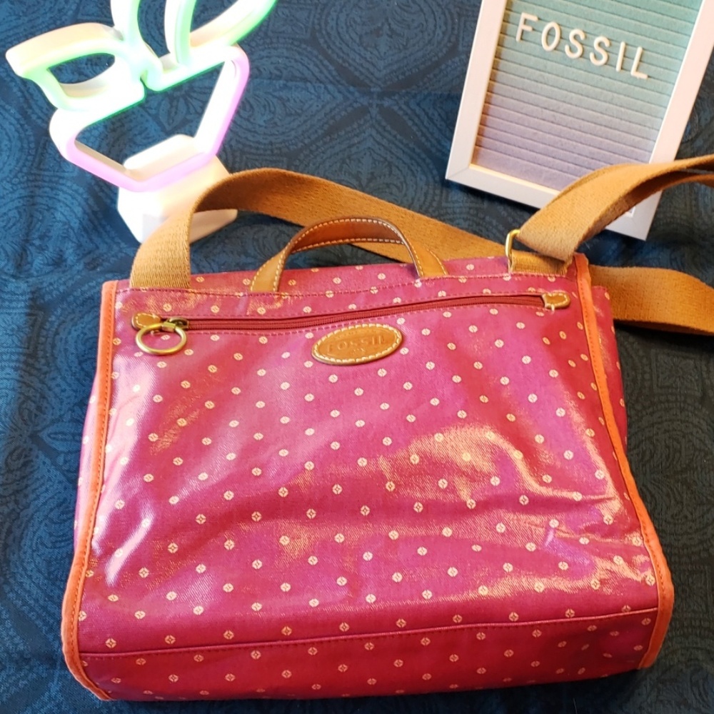 Large Fossil Coated Canvas Satchel Euc - image 2